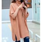 Batwing-sleeve Plain Sweater Camel - One Size
