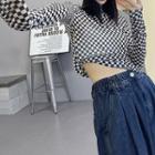 Long-sleeve Check Top Black - One Size