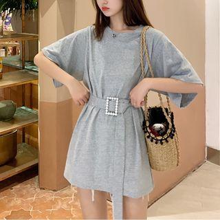 Belted Short Sleeve T-shirt Dress