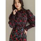 Tie-neck Frilled Patterned Blouse