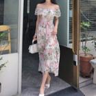 Off-shoulder Floral Chiffon Midi A-line Dress