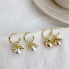 Faux Pearl Rhinestone Dangle Earring 1 Pair - S925 Silver Stud - Gold - One Size