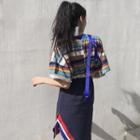 Color-block Striped Short-sleeve T-shirt / Asymmetric Color-block Skirt
