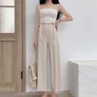 Frilled Drawstring Cropped Camisole / Plain Wide Leg Pants