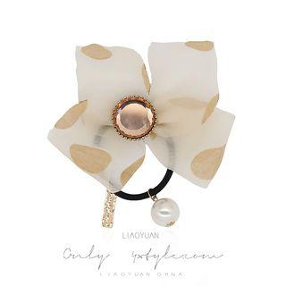 Faux Pearl Dotted Bow Hair Tie