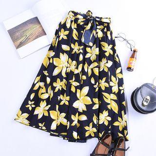 Floral Midi A-line Skirt Yellow - One Size