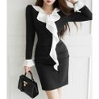 Contrast Ruffle-trim Bodycon Dress
