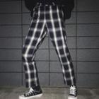 Plaid Straight-cut Pants Black - M