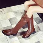 Genuine Leather Brogue Lace Up Tall Boots