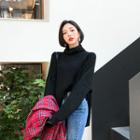 Turtle-neck Oversized Rib-knit Top One Size