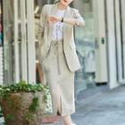 Elbow-sleeve Blazer / Front Slit Midi Straight-fit Skirt