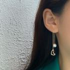 Rhinestone Heart & Faux Pearl Threader Earring 1 Pair - Earrings - Gold - One Size
