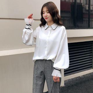 Long-sleeve Pleated Chiffon Shirt