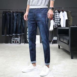 Straight-leg Lettering Washed Jeans