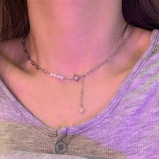 Star Pendant Necklace Silver & White - One Size