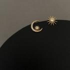 Non-matching Rhinestone Moon & Star Earring 1 Pair - Gold - One Size
