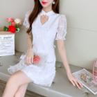 Puff-sleeve Lace Cutout A-line Dress
