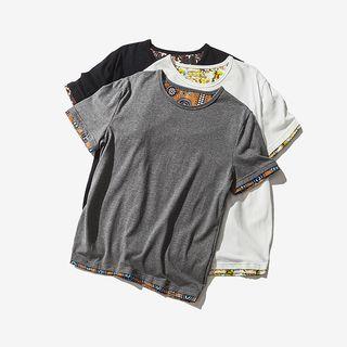 Mock Two Piece Printed Panel Short Sleeve T-shirt