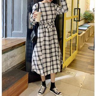 Square Neck Plaid Shirtdress As Shown In Figure - One Size