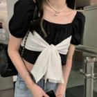 Puff-sleeve Bow Crop Top / Mini A-line Dress