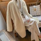 Double-button Eco Fur Coat Ivory - One Size