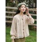Bell-sleeve Dotted Chiffon Blouse Champagne - One Size