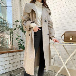 Plus Size Wide-collar Wool Blend Long Coat