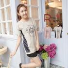 Polka-dot Striped Crown-print Lace-hem T-shirt