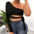 One-shoulder Tie-strap Cutout Cropped T-shirt