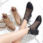 Low-heel Web Almond-toe Short Boots