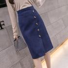 Buttoned Midi Fitted Skirt