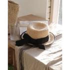 Piped Woven Raffia Boater Sun Hat