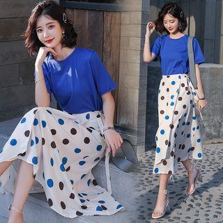 Dotted Panel Short Sleeve A-line Dress
