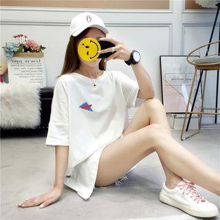 Letter-back Elbow-sleeve T-shirt