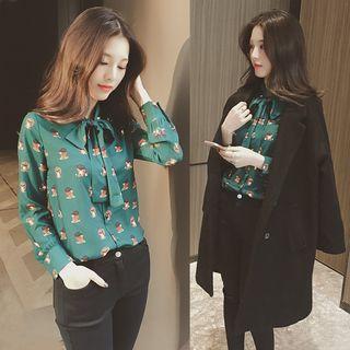 Tie-neck Dog Print Shirt