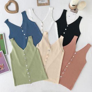 Buttoned Ribbed Knit Tank Top