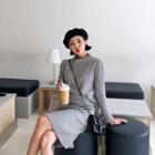 Set: Mock-neck Rib-knit Top + Midi H-line Skirt