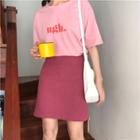 Elbow-sleeve Letter T-shirt / A-line Mini Skirt