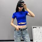Moon-embroidered Crop T-shirt