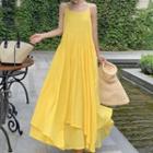 Spaghetti Strap Asymmetrical Maxi Dress Yellow - One Size
