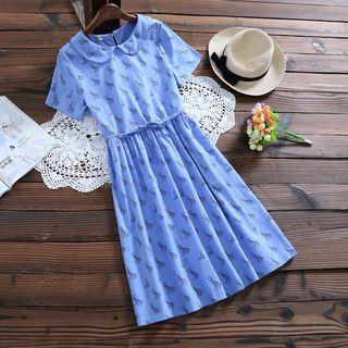 Giraffe Print Collared Short Sleeve Dress