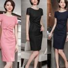 Short-sleeve Knotted Waist Pencil Dress
