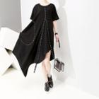 Short-sleeve Asymmetric A-line Dress Black - One Size