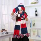 Set : Colour Block Ribbed Beanie + Mittens + Scarf