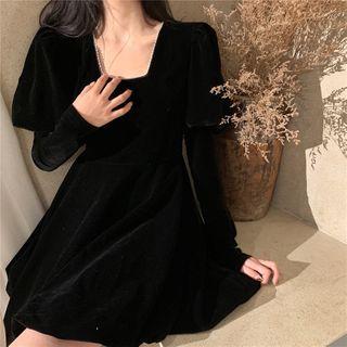 Lantern-sleeve Lace Trim Mini A-line Dress