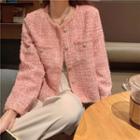 Long Sleeve Round Neck Single Breasted Tweed Jacket