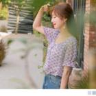 Square Neck Floral Buttoned Top