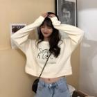 Long-sleeve Lettering Print Cropped Sweater