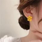 Flower Stud Earring 1 Pair - Asymmetric - Rose Pink & Yellow - One Size