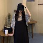 Printed Leopard Oversize Shirt / Plain A-line Dress